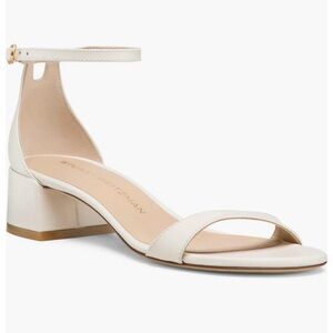 Stuart Weitzman Cream White Ankle-Strap Nudist Block Heel Sandals 7 1/2